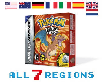 Pokemon Rojo Fuego Caja para Game Boy Nintendo - 7 Regiones - HQ - Bandeja interior y funda protectora