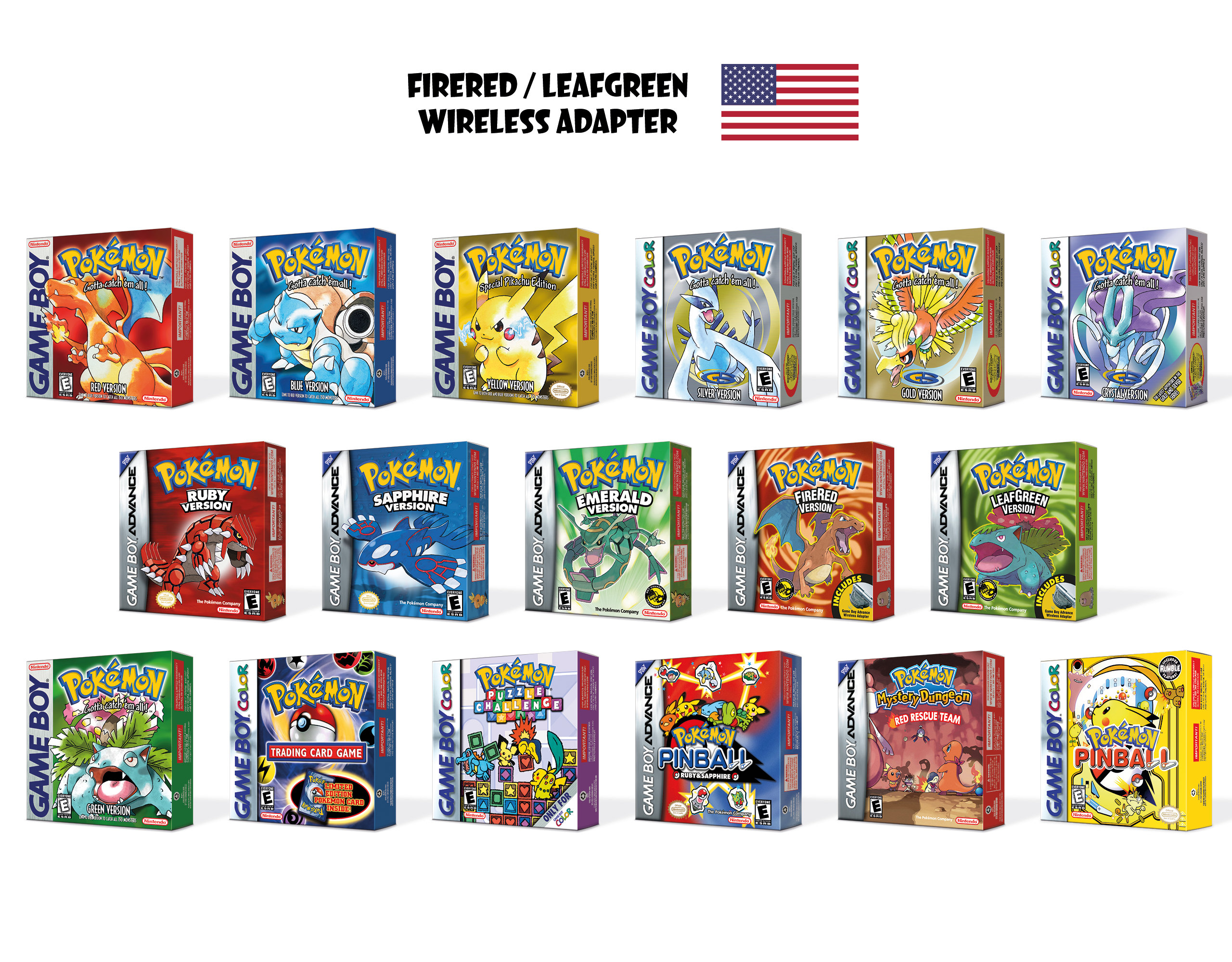 Pokemon All Versions 17 Boxes for Game Boy Nintendo - 8 Regions