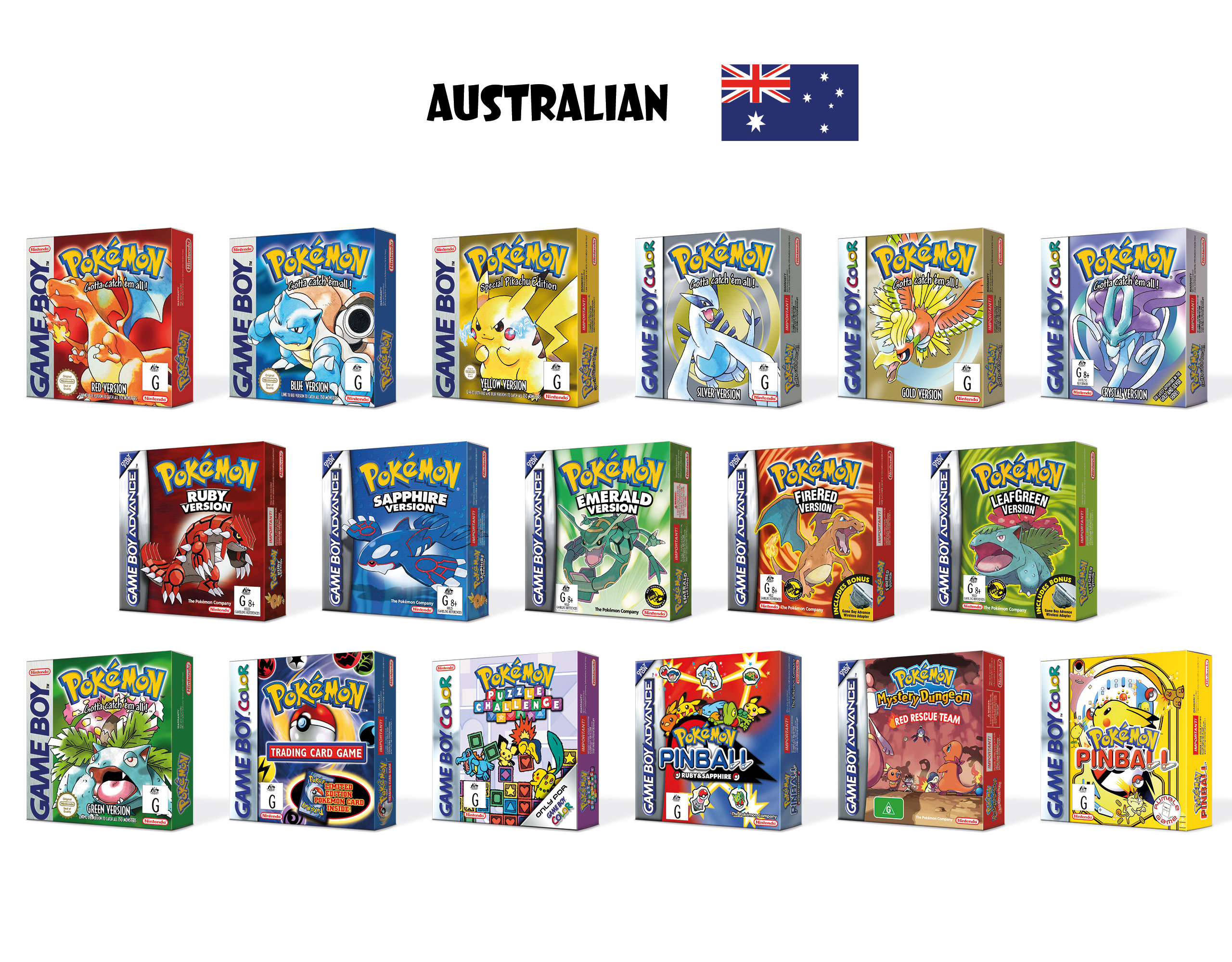 Pokemon All Versions 17 Boxes for Game Boy Nintendo - 8 Regions