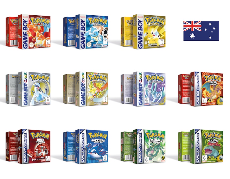 Pokemon 11 Versioni Scatole per Game Boy Nintendo 7 Regioni HQ Vassoi interni e custodie protettive Australian - PAL