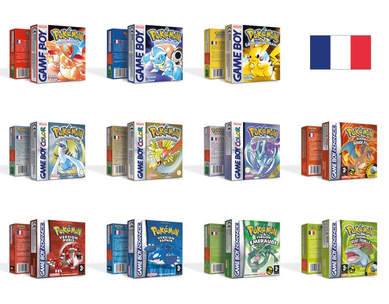 Pokemon 11 Versioni Scatole per Game Boy Nintendo 7 Regioni HQ Vassoi interni e custodie protettive French - PAL