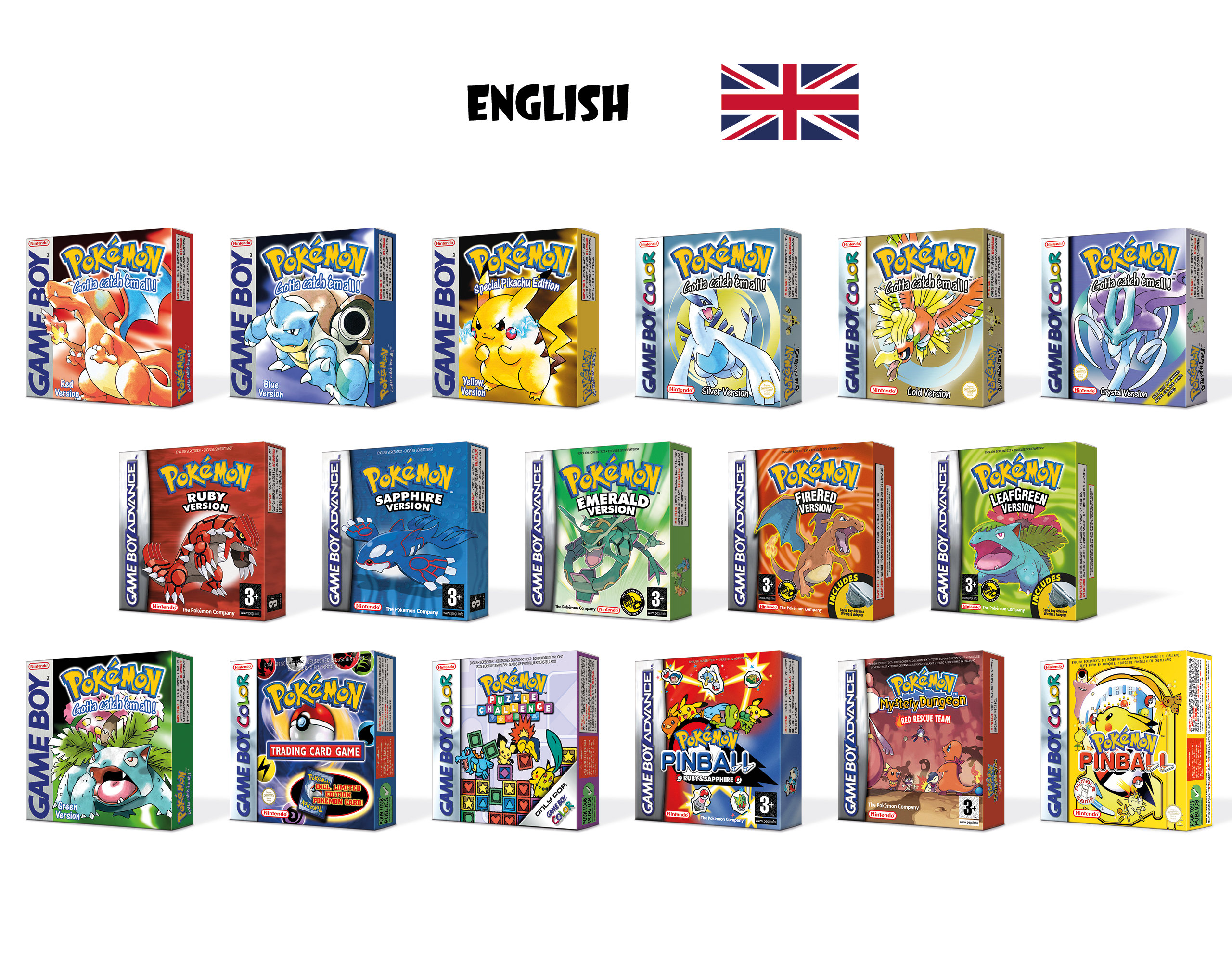 Pokemon All Versions 17 Boxes for Game Boy Nintendo - 8 Regions