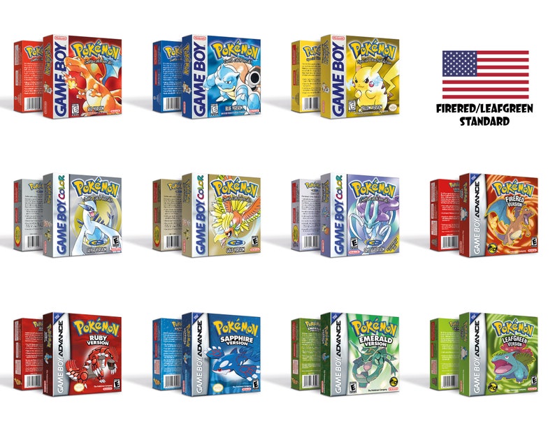 Pokemon 11 Versioni Scatole per Game Boy Nintendo 7 Regioni HQ Vassoi interni e custodie protettive USA - Standard