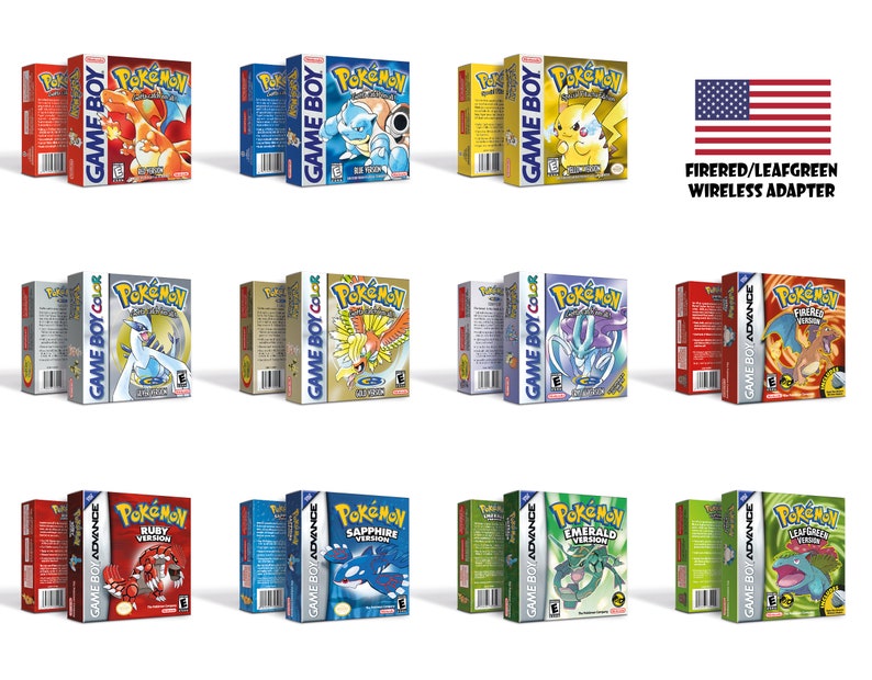 Pokemon 11 Versioni Scatole per Game Boy Nintendo 7 Regioni HQ Vassoi interni e custodie protettive USA - Wireless