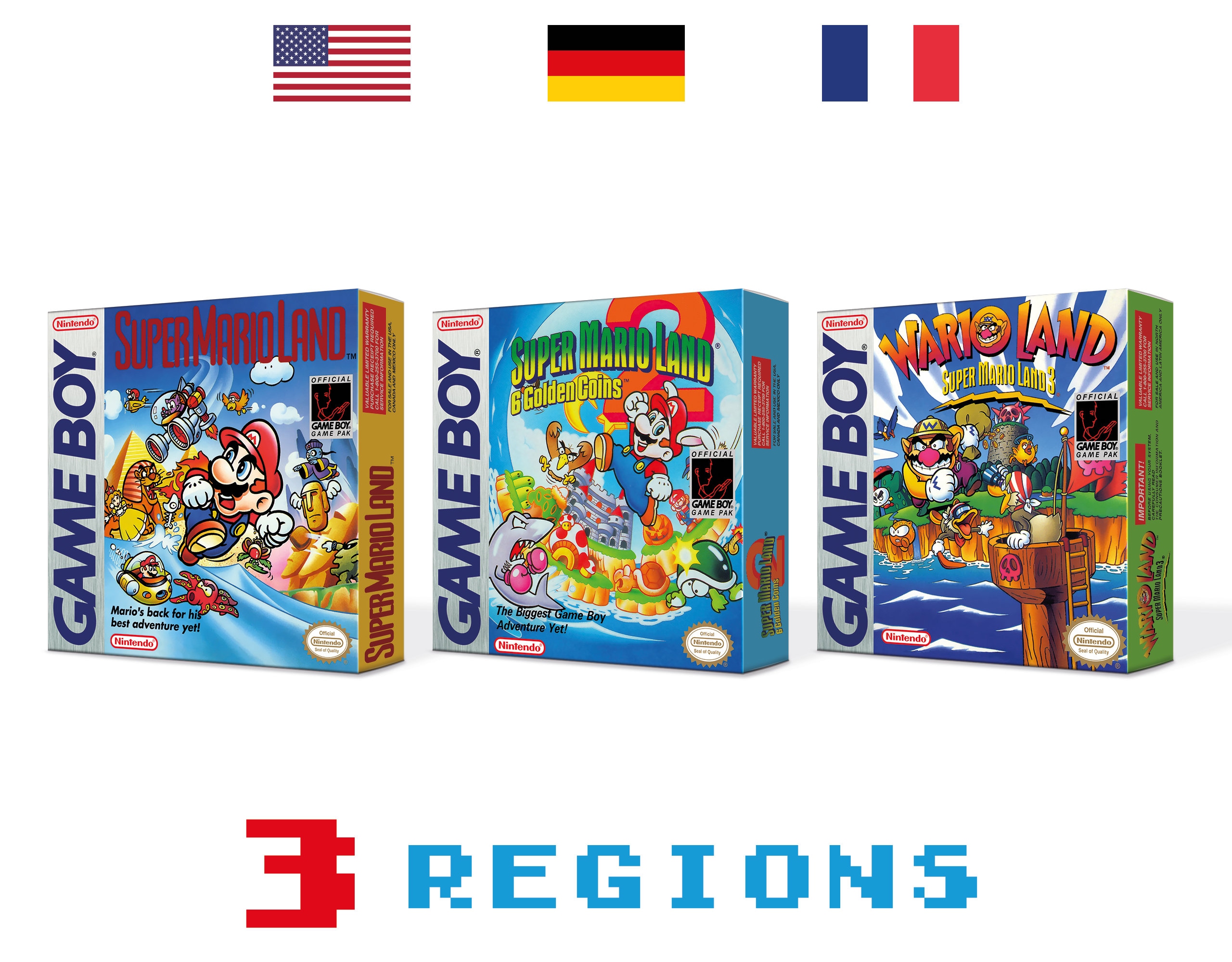 Super Mario Land 1 + 2 + 3 for Game Boy Nintendo - 3 Regions - HQ