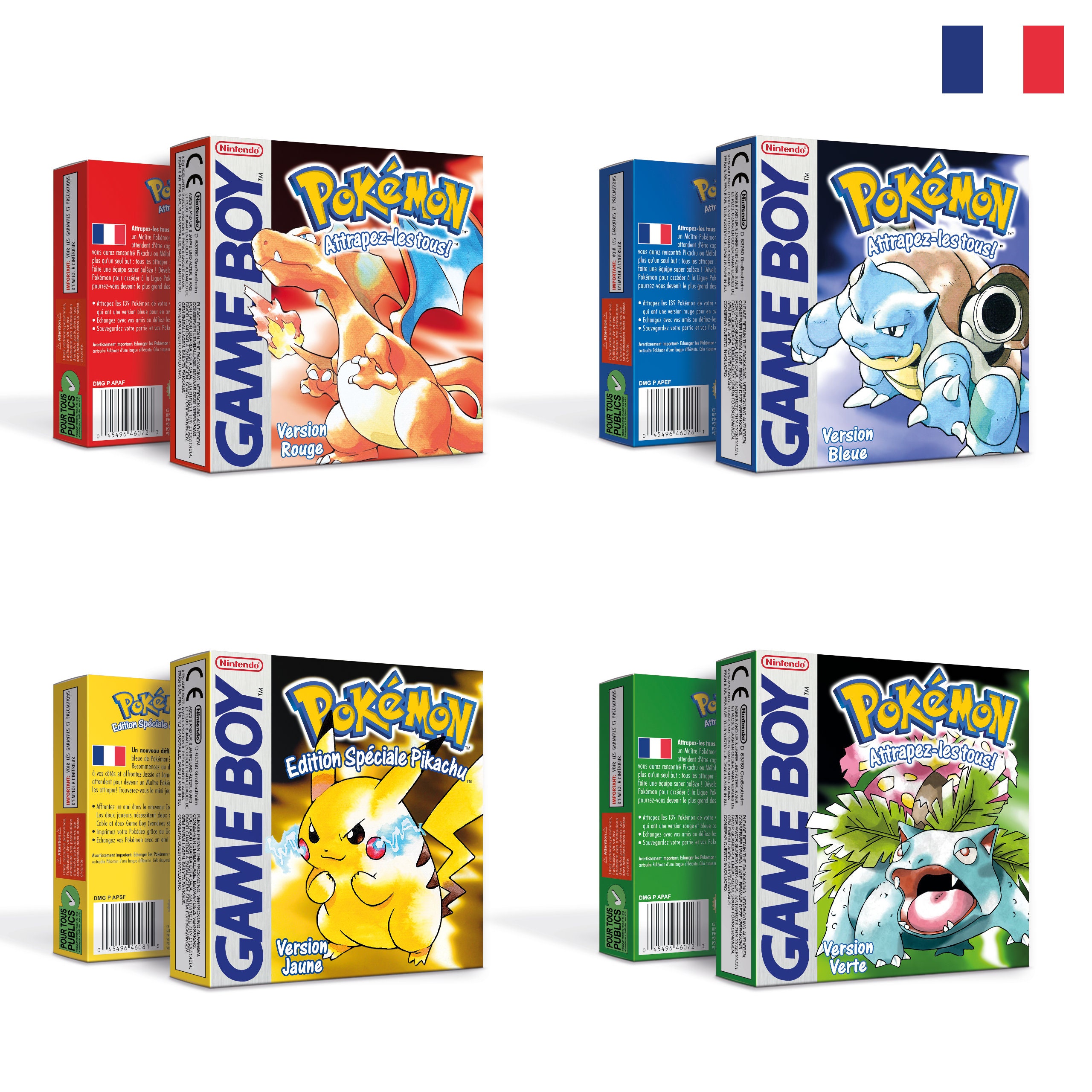 Pokemon Red Blue Yellow Green 4 Boxes for Game Boy Nintendo 4 Regions HQ  Inner Trays & Protector Cases 