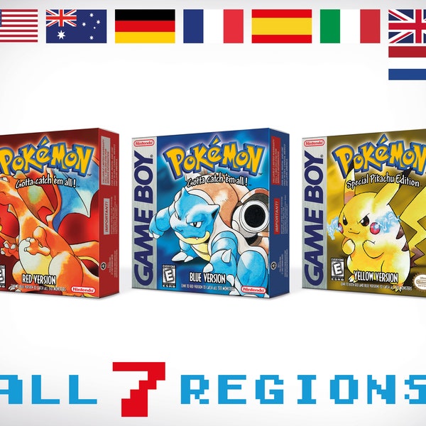 Pokemon Rote Blaue Gelbe für Game Boy Nintendo - 7 Regionen - HQ - Innenschalen & Schutzhüllen