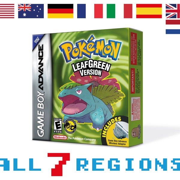 Pokemon Blattgrüne Ersatzbox für Game Boy Nintendo - 7 Regionen - HQ - Innenschale & Schutzhülle