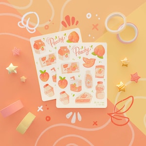 Just Peachy Sticker Sheet | cute peach stickers, bullet journal, journaling, pen pal, stationery, planner