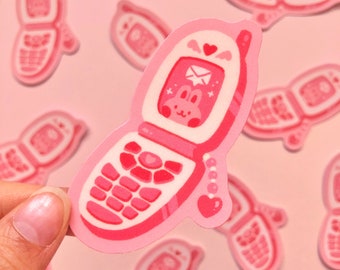Cherry’s Calling Flip-Phone-Vinyl-Aufkleber | Matter wasserdichter Vinylaufkleber, Laptopaufkleber, Wasserflaschenaufkleber, süße Y2K-Liebesästhetik