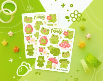 Feelin' Froggy Sticker Sheet | cute frog stickers, bullet journal, journaling, pen pal, stationery, planner