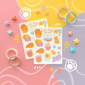 Cute Cats Sticker Sheet | cute cat stickers, bullet journal, journaling, pen pal, stationery, planner