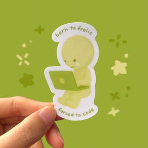 Gezwungen, Code Vinyl-Aufkleber | Matt Wasserdichter Vinyl Aufkleber, Laptop Aufkleber, Wasserflasche Aufkleber, Cute Green Guy