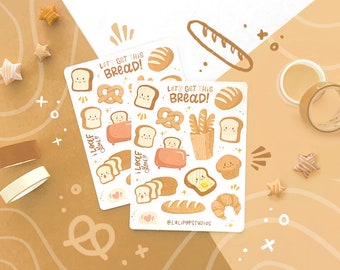 Let's Get This Bread Sticker Sheet | cute aesthetic stickers, bullet journal, journaling, pen pal, stationery, planner