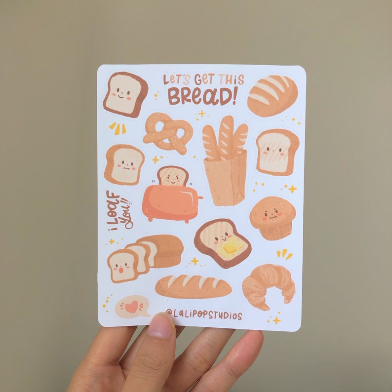 Let's Get This Bread Sticker Sheet cute aesthetic stickers, bullet journal, journaling, pen pal, stationery, planner image 2