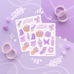 Preciosa hoja de pegatinas de lavanda / pegatinas estéticas de lavanda cottagecore, bullet journal, diario, amigo por correspondencia, papelería, planificador