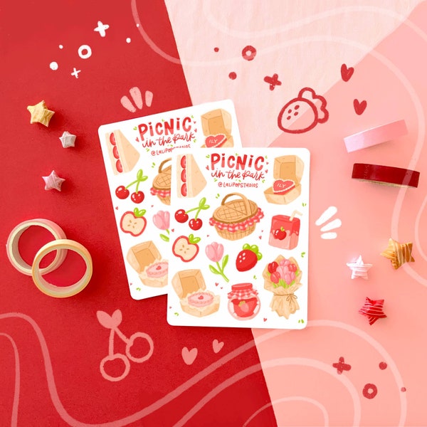 Picnic in the Park Sticker Sheet | cute picnic stickers, bullet journal, journaling, pen pal, stationery, planner