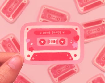 Love Songs Cassette Tape Vinyl Sticker | Matte Waterproof Vinyl Sticker, Laptop Sticker, Waterbottle Sticker, Cute 90s Love Aesthetic