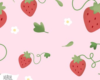 Strawberry Seamless Pattern, Whimsical Fabric Design (PNG Digital Download)