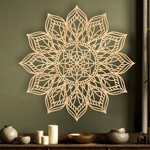 Wood Mandala Wall Art Decor, Lotus Flower Wall Hanging, 3d Mandala, Laser Cut Wall Art, Yoga Studio Decor, Extra Large Wall Art Flover