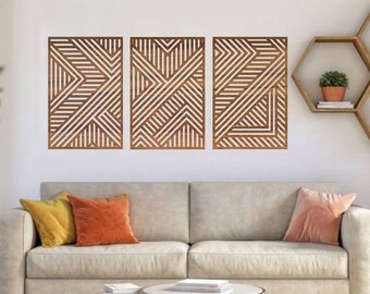 Arte de pared geométrico de madera grande, panel geométrico, panel de líneas geométricas, arte de pared de madera moderno, decoración de pared con panel de madera