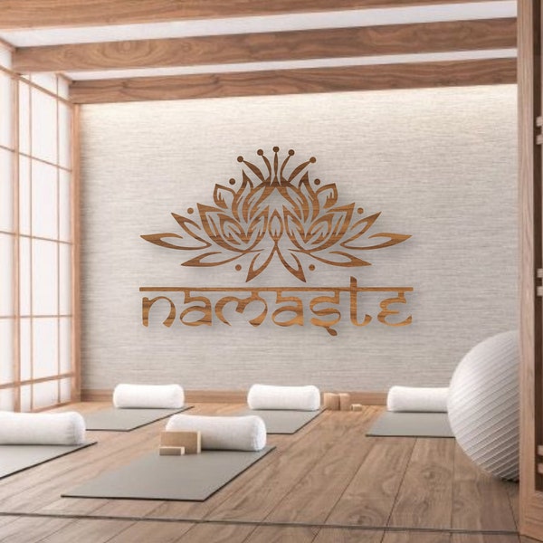 Namaste teken hout, Namaste cadeau, Lotus bloem hout, yoga minnaar cadeau, Namaste kunst aan de muur, Namaste muur opknoping, yoga studio kunst, yoga studio design