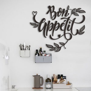 Decoración de pared de cocina, Arte de pared de madera para cocina, Letrero de "Buen provecho", Arte de cocina "Buen provecho", Letrero de madera para comedor, "Buen provecho"