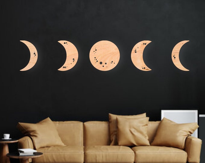Wood Moon Phase Wall Decor, Celestial Wall Decor, Lunation Decor, Celestial Wall Hanging, Moon Phases Gift, Moon Phases Art, Moon Boho