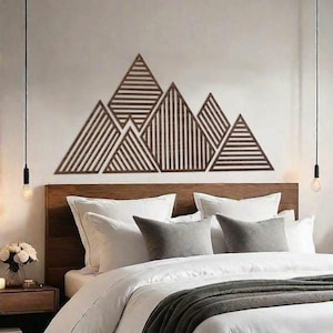 Geometric Wood Wall Art Mountain, Lines Wall Art, Extra Large Wood Art, Wood Mountain Cut Out, Rustic Mountain Wood Wall Art