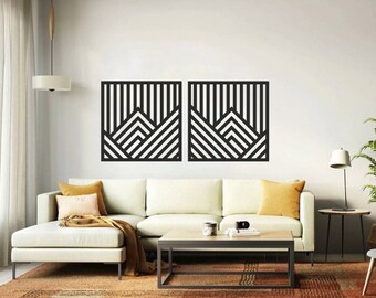 Arte mural de madera, arte mural geométrico de madera de montaña, paneles de madera grandes, arte mural moderno de madera grande, arte mural de montaña, decoración de pared de madera