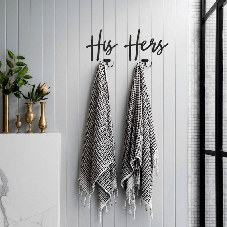 His Hers Sign His Hers Wall Art Couple Bathroom Decor Etsy