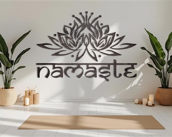 Namaste Wood Sign | Lotus Flower Wall Art | Yoga Studio Decor | Meditation Room | Boho Wall Hanging | Spiritual Gift | Zen Home Decor
