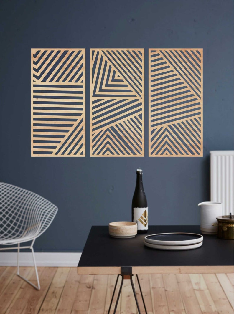 Geometric Wood Wall Art Set Modern Wood Wall Art Set Etsy