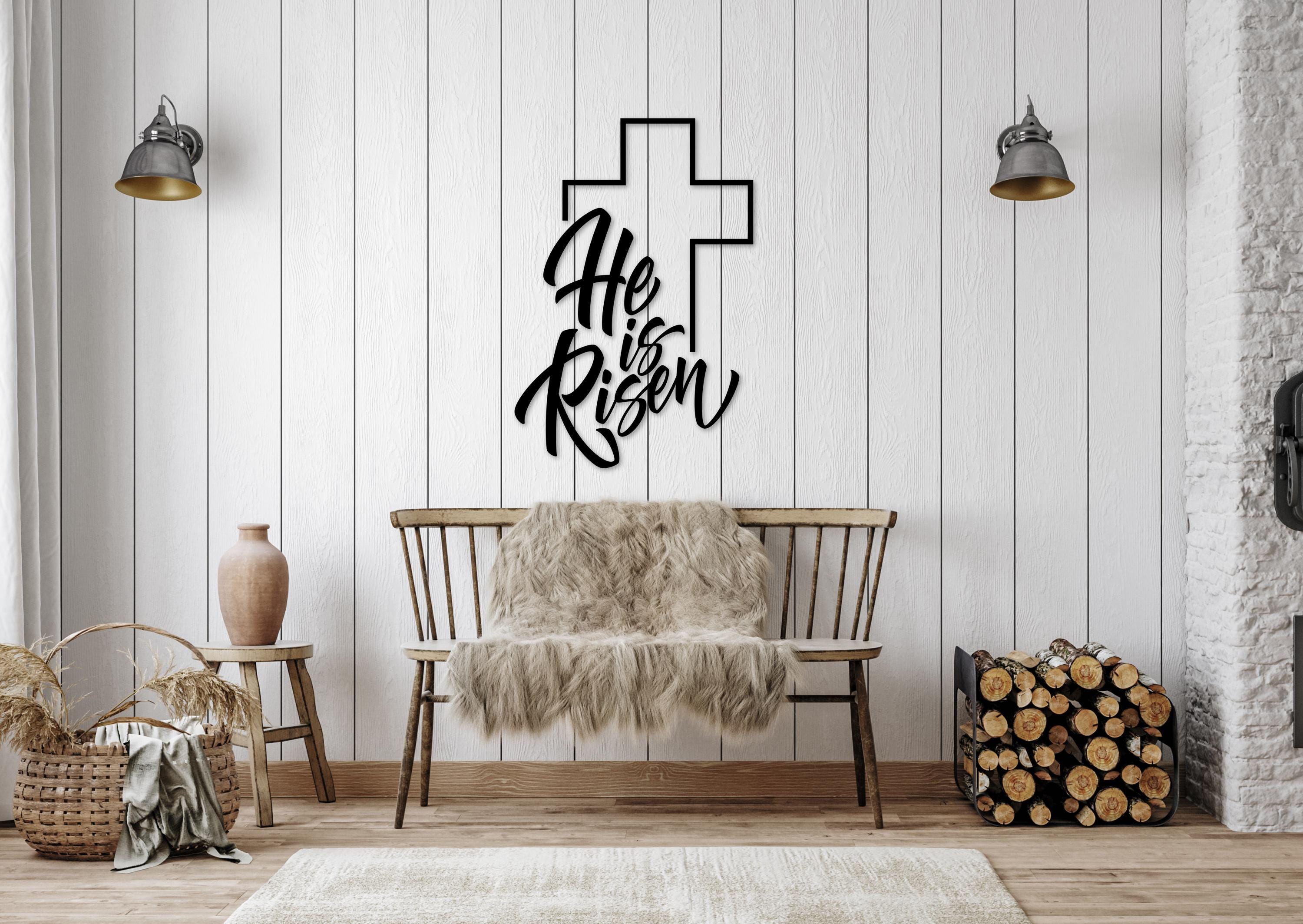 He Is Risen Cross Wood Sign * Christian Easter Wall Decor * Rustic Bible Verse Home Accent * Religious Farmhouse Wall Art Easter home decor