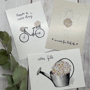 Postkarten Blumengrüße Fahrrad Gießkanne Schutzengel