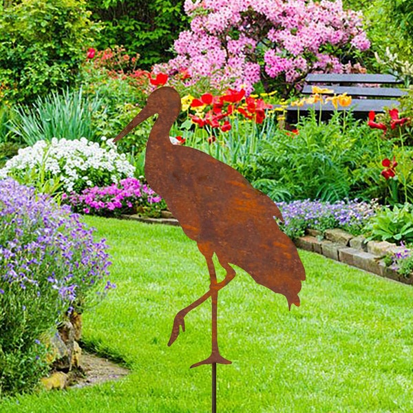 Gartenstecker Storch aus CORTEN-Stahl (Edelrostoptik)