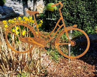 Bornhöft Gartenstecker Fahrrad – Vintage Design Aus Edelrost, Mit Blumenkorb & Vogel, 40x25 Cm, Wetterfest, Für Beet & Terrasse