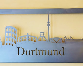 Mural "Skyline Dortmund" made of stainless steel