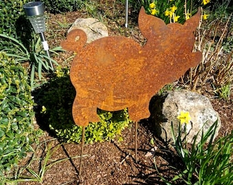 Garden stake lucky pig made of CORTEN steel (rust look)