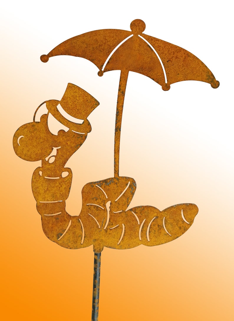 Gartenstecker Regenwurm Willfried aus hochwertigem CORTEN-Stahl Bild 2