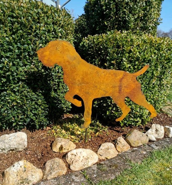 Keramik Gartenstecker & Kantenhocker – Grinsender Hund, Handgemachte Gartendeko, Frostempfindlich