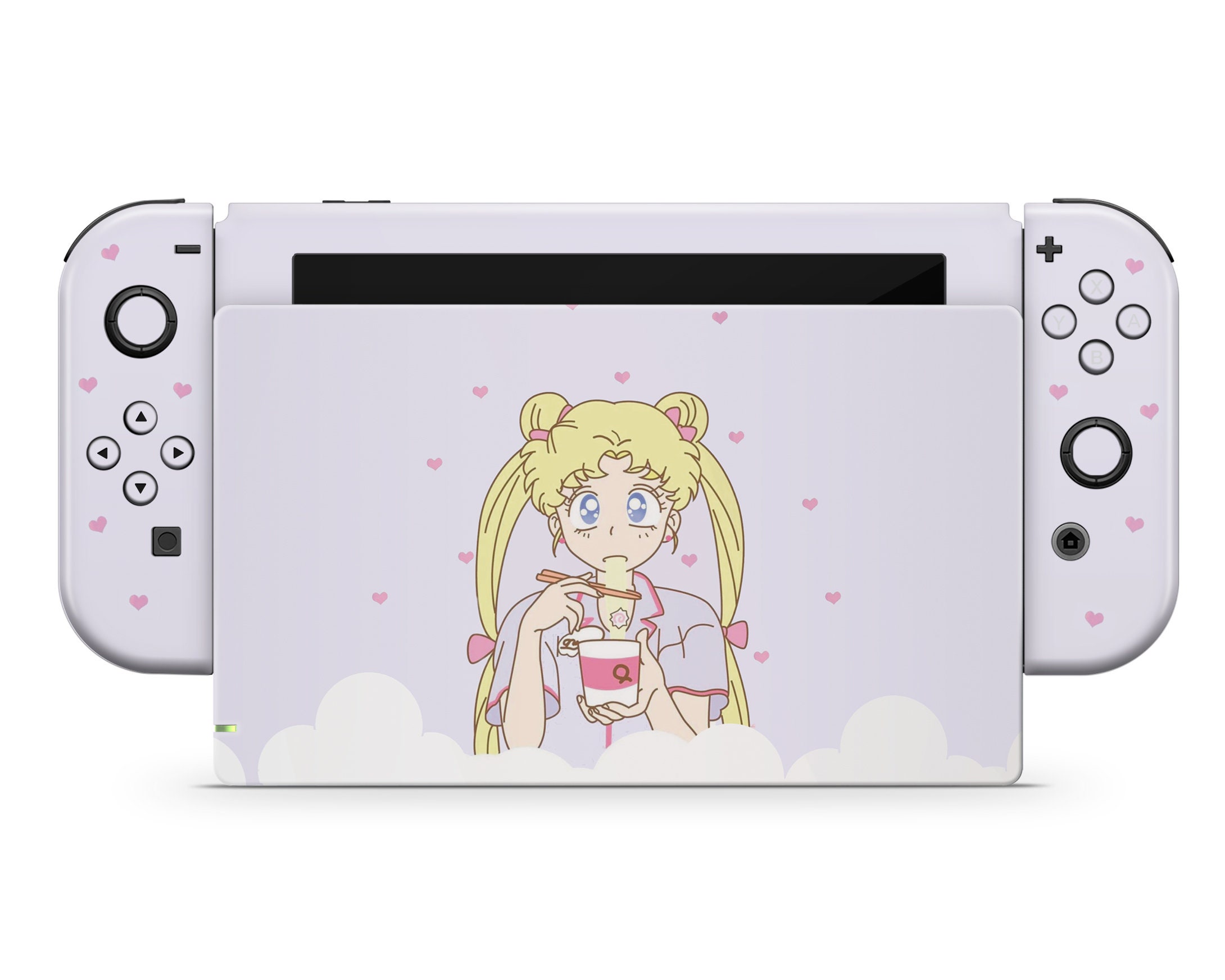 Sailor Moon Ramen Nintendo Switch Skin, Cute Kawaii Pastel Purple 90s Anime Cartoon Console Wrap Decal Sticker, 3M Vinyl