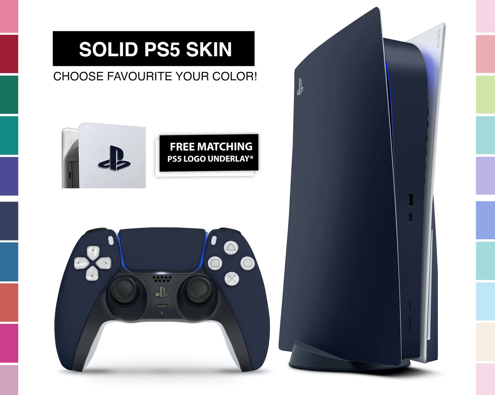 Wave Blue PS5 Console & Controller Skin Solid Color Navy Etsy