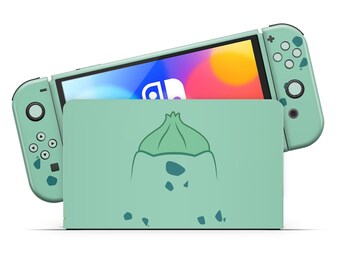 Pokemon Bulbasaur Nintendo Switch Skin OLED Skin, Cute Leaf Green Pokemon New Nintendo Console Decal Cover Wrap Sticker 3M Vinyl