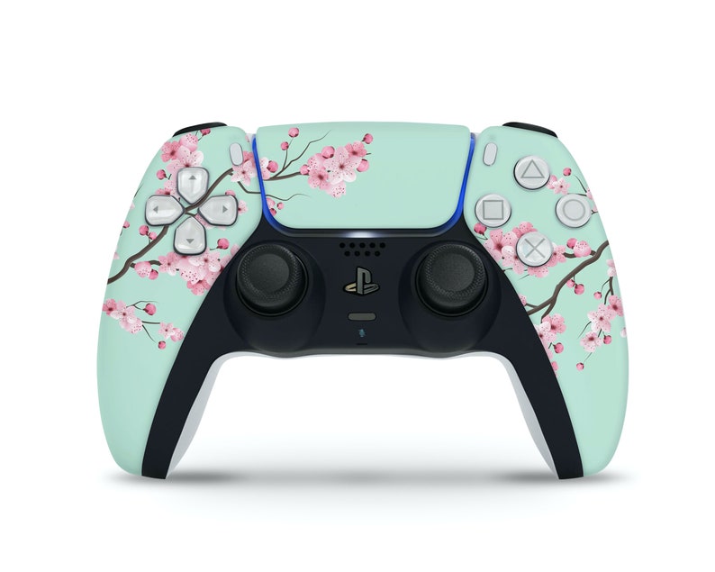 Teal Cherry Blossom PS5 Console & Controller Skin Japanese Etsy