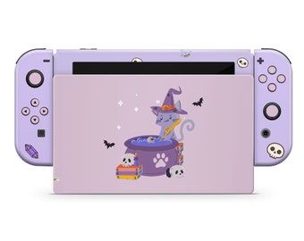 Cheeky Cauldron Kitty Cat Nintendo Switch Skin, Purple Witch Cat, Witchcraft Witchy Vibes Halloween Nintendo SwitchJoycons  Vinyl Sticker 3M