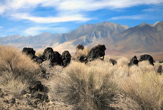 Summer view of the Sierra Nevada and lava.