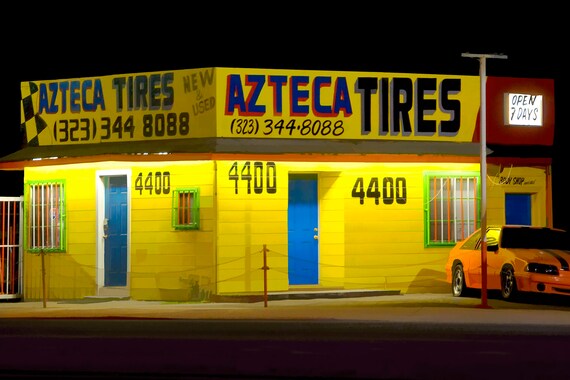 Tire shop at night in North Hollywood, CA.