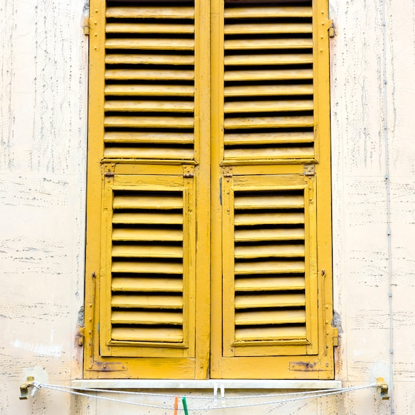 Classic closed Italian window shutters, Monterosso al Mare, 2017