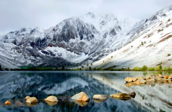 Dawn at Convict Lake, CA, after a spring snowstorm.